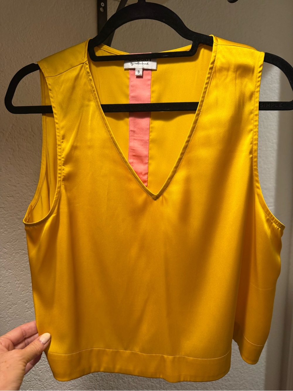 crosby. Satin V-Neck Sleeveless Shell in Yellow